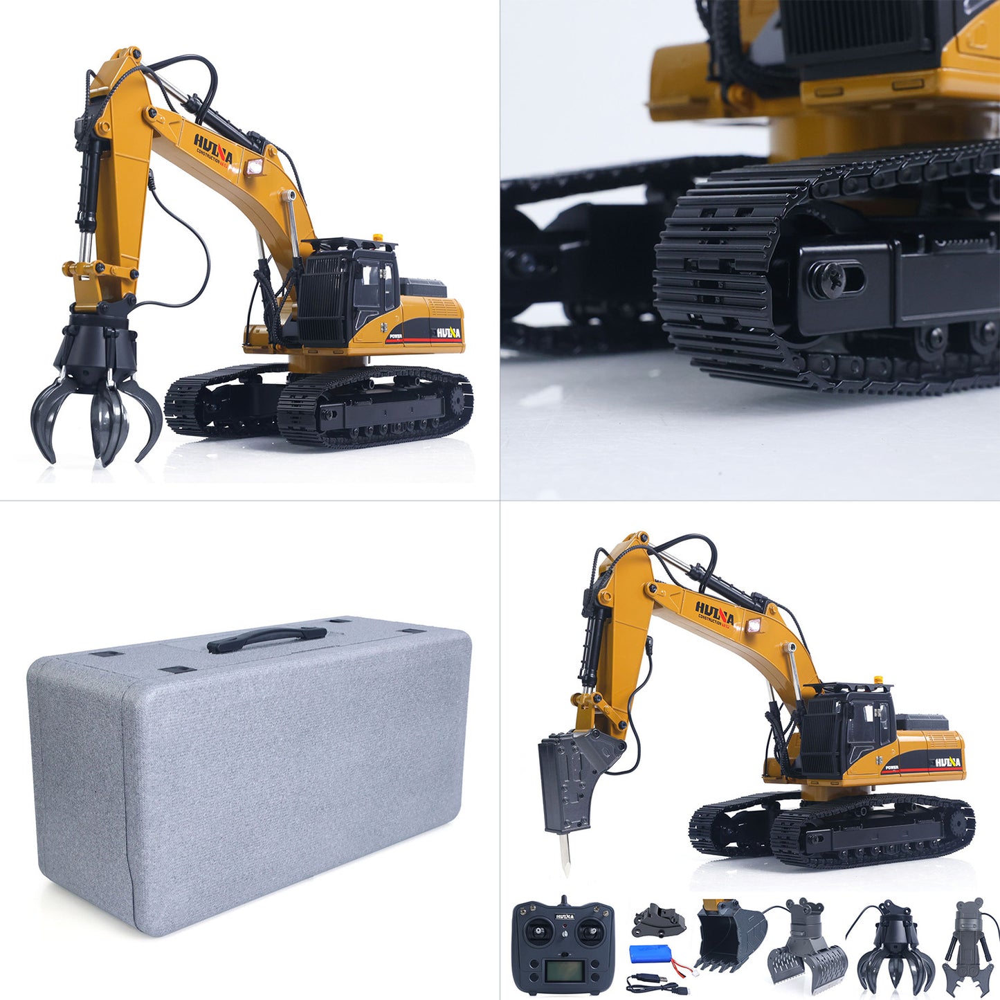 Fast Shipping HUINA New Upgrade 580 1/14 Metal Excavator Model Engineering Vehicle Electric Ball Grabber 360 Rotating Shear Claw Sound Lights