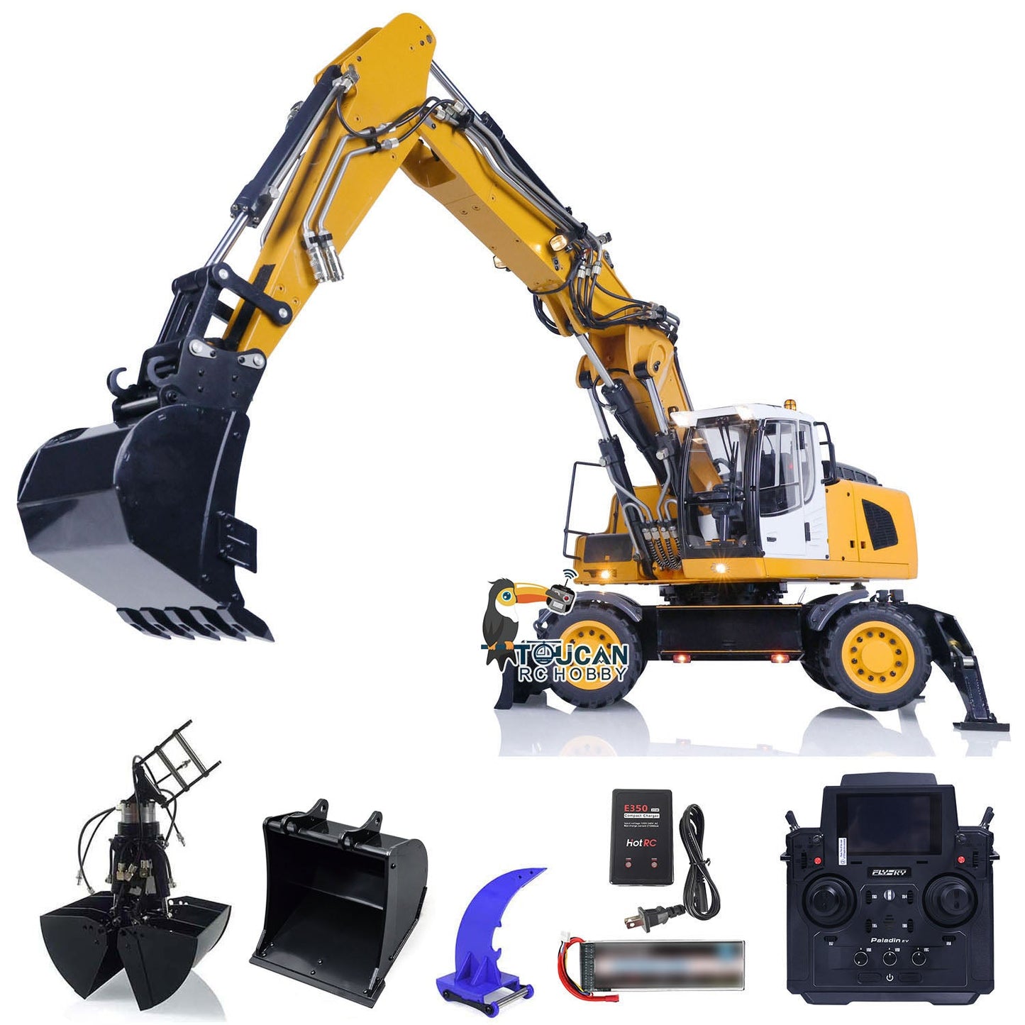 1/14 Wheeled RC Hydraulic Equipment Electric Excavator Simulation R946 PL18EV Radio Control Digger Grab Tiltable Clamshell Bucket