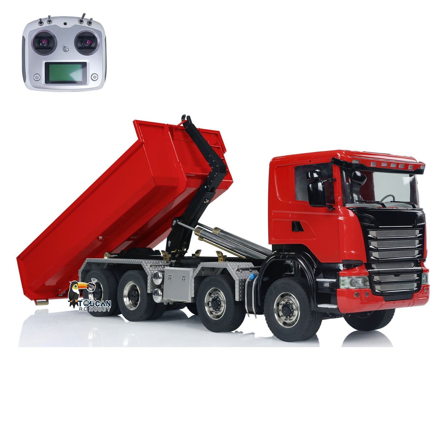 1/14 8x8 RC Hydraulic Equipment Radio Controlled Roll-on Dumper Trucks Full Dump Truck U-shaped Short High Bucket Timber Flatbed