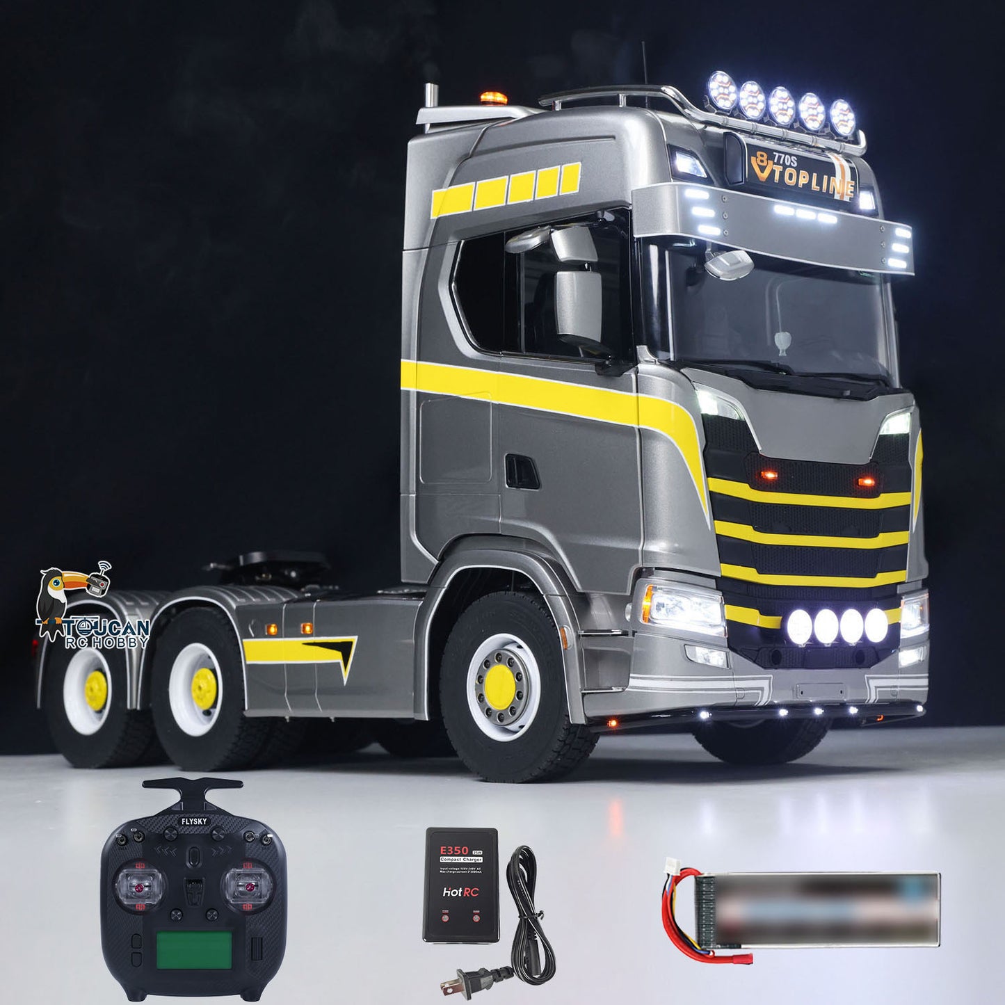 TOUCAN 1/14 RC Tractor Truck 770S RTR 3Speed Lorry 6X6 Metal Chassis Axle Locks Smoke Sound Light Chassis Suspension ST8 Battery