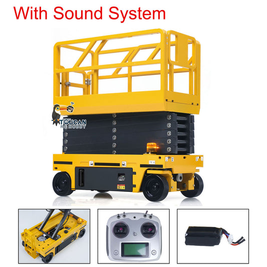 1/14 CNC Metal Remote Control Hydraulic Aerial Work Platform Self-propelled RC Model Reversing Sound Rotating Light Battery