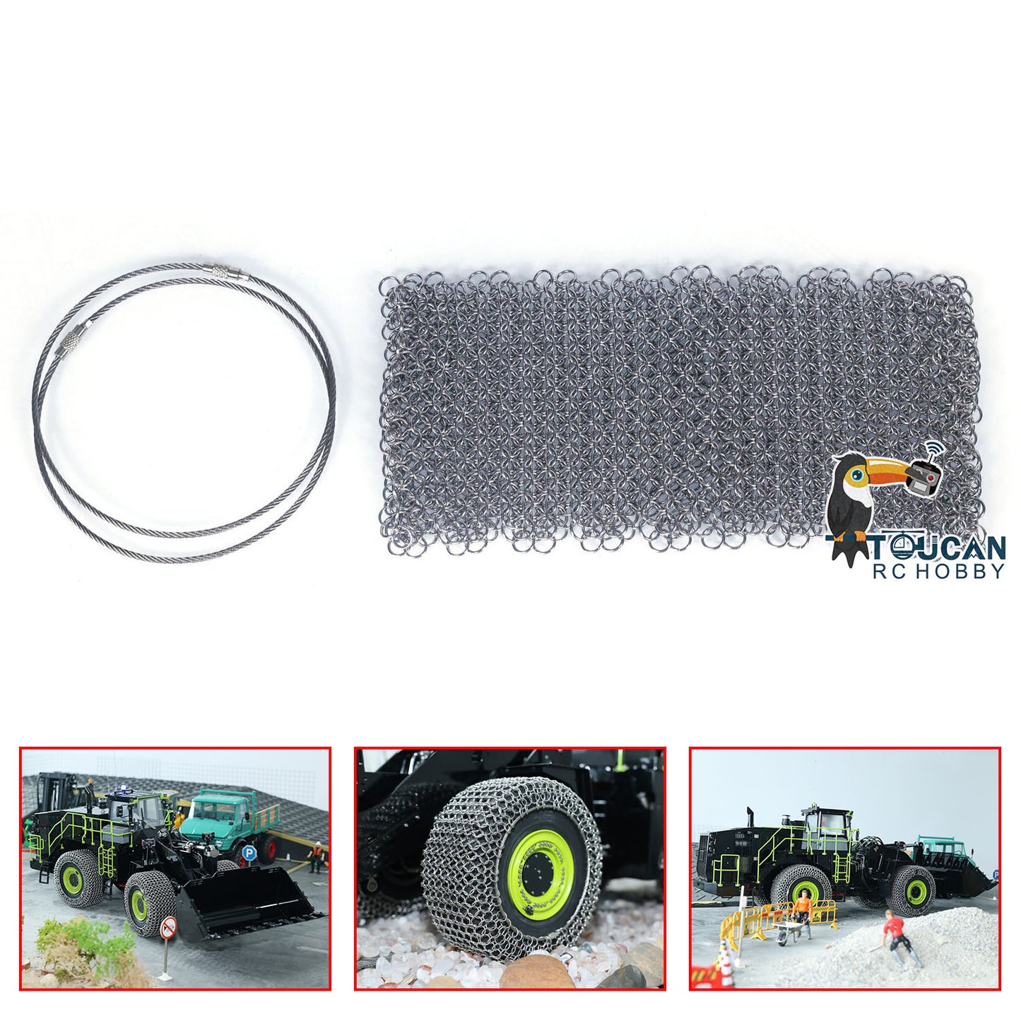 Metal Tyre Chain for 1/14 K988 K988-100S 198 ZW370 RC Hydraulic Loader Remote Controlled Construction Vehicle Trucks DIY Car