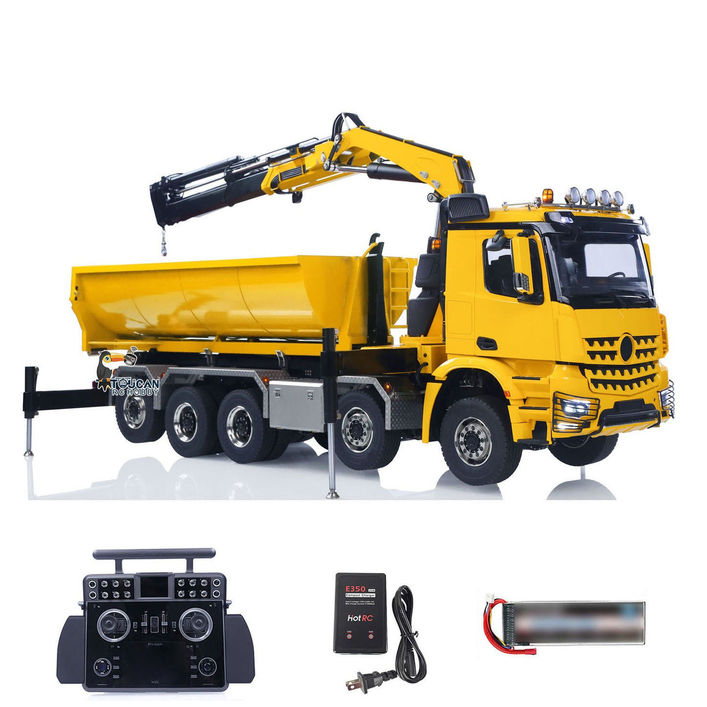 1/14 10x10 Remote Control Hydraulic Crane Dump Truck RC Full Dumper Rear Axle Lifting HobbyWing Brushed Motor 9CH Steel Valve