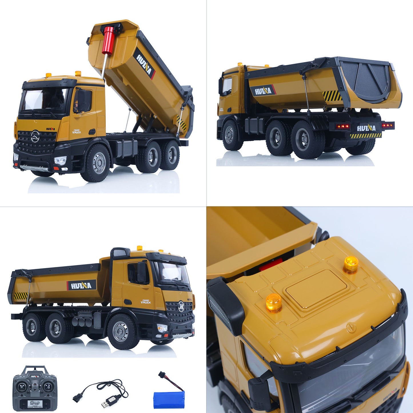 US STOCK HUINA 1/14 Electric RC Dump Truck 573 Remote Control Tipper Model Vehicle Flowing Water Light Sound Effect 2.4G Radio Battery