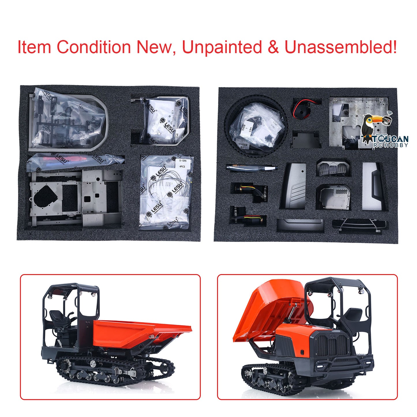1/14 Hydraulic Remote Control Tracked Dumper KC300HR-5 Unpainted/Painted KIT LESU Metal RC Tipper Model Light System No Battery