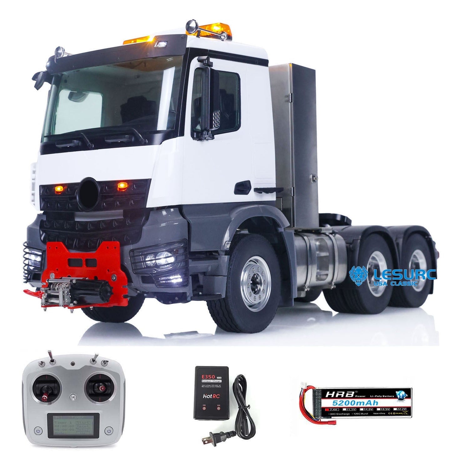 LESU 1/14 6x6 RC Tractor Truck Remote Control Care 3363 Model Three-speed W/ Sound Winch Roof Rotating Bar Light