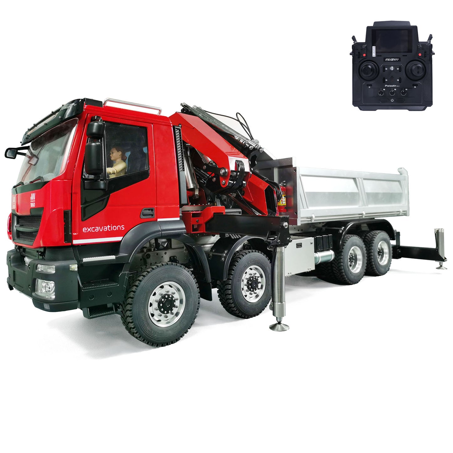 1/14 8x8 RC Hydraulic Crane Dump Car 8x8 Metal PL18EV Radio Control Tipper Truck