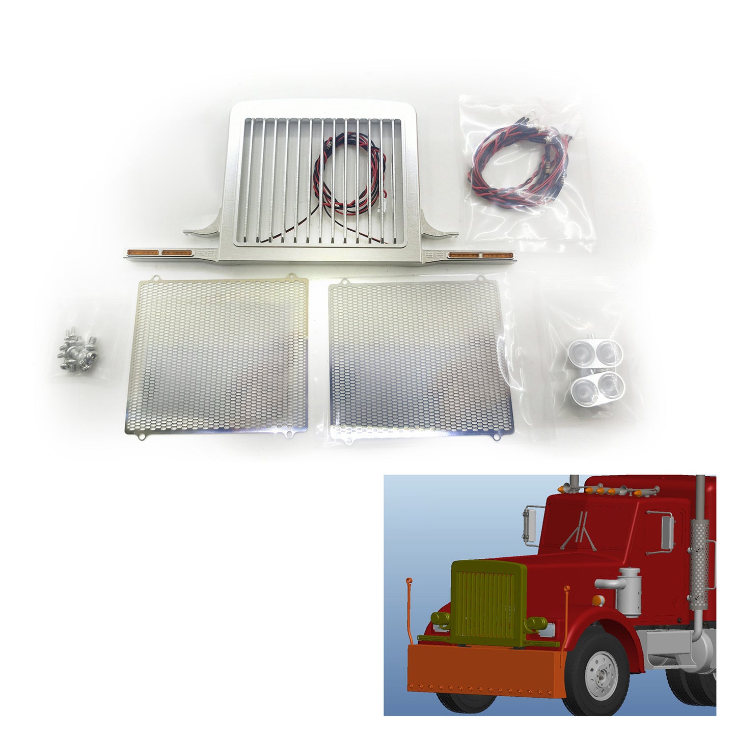 Degree Sand Retaining Net Air Intake Grille Cover Taillight Engine Air Intake Grille Cover For 1/14 Tamiya 56301 56344 RC Tractor