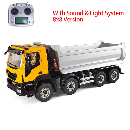 1/14 Hydraulic 8x8 RC Dump Car Remote Control Tipper Truck Painted Assembled 2-Speed Transmission ESC Servo Motor LED Light Sound