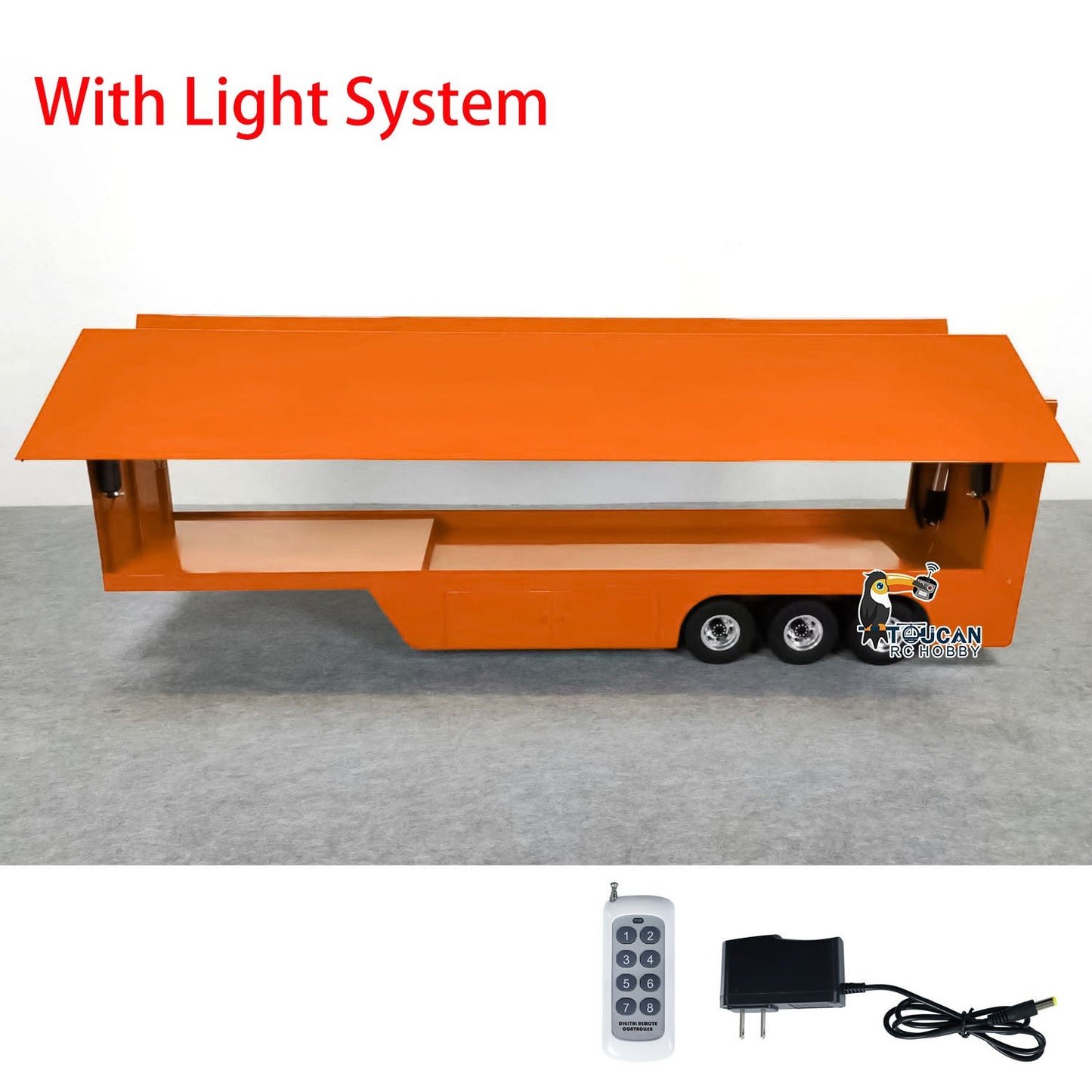 1:14 Metal RC Mobile Stage Vehicles Remote Control Roadshow Trailer Truck for Shows Lights Painted Electric Model