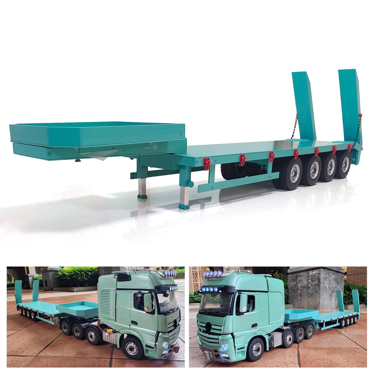 Metal 4-Axle Trailer for 1/14 RC Tractor Truck Radio Controlled Hydraulic Equipment Dump Car Hobby Model DIY Gift Toy