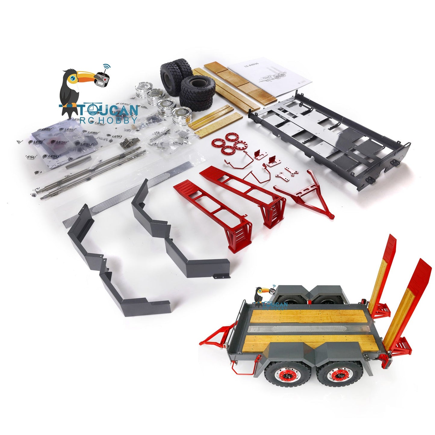 LESU 1/14 Metal Hydraulic Aoue-LT5 RC Tracked Skid-Steer Loader KIT Model Dozer Blade Shovel Hay Clamp Bucket Rake Sweeper Track