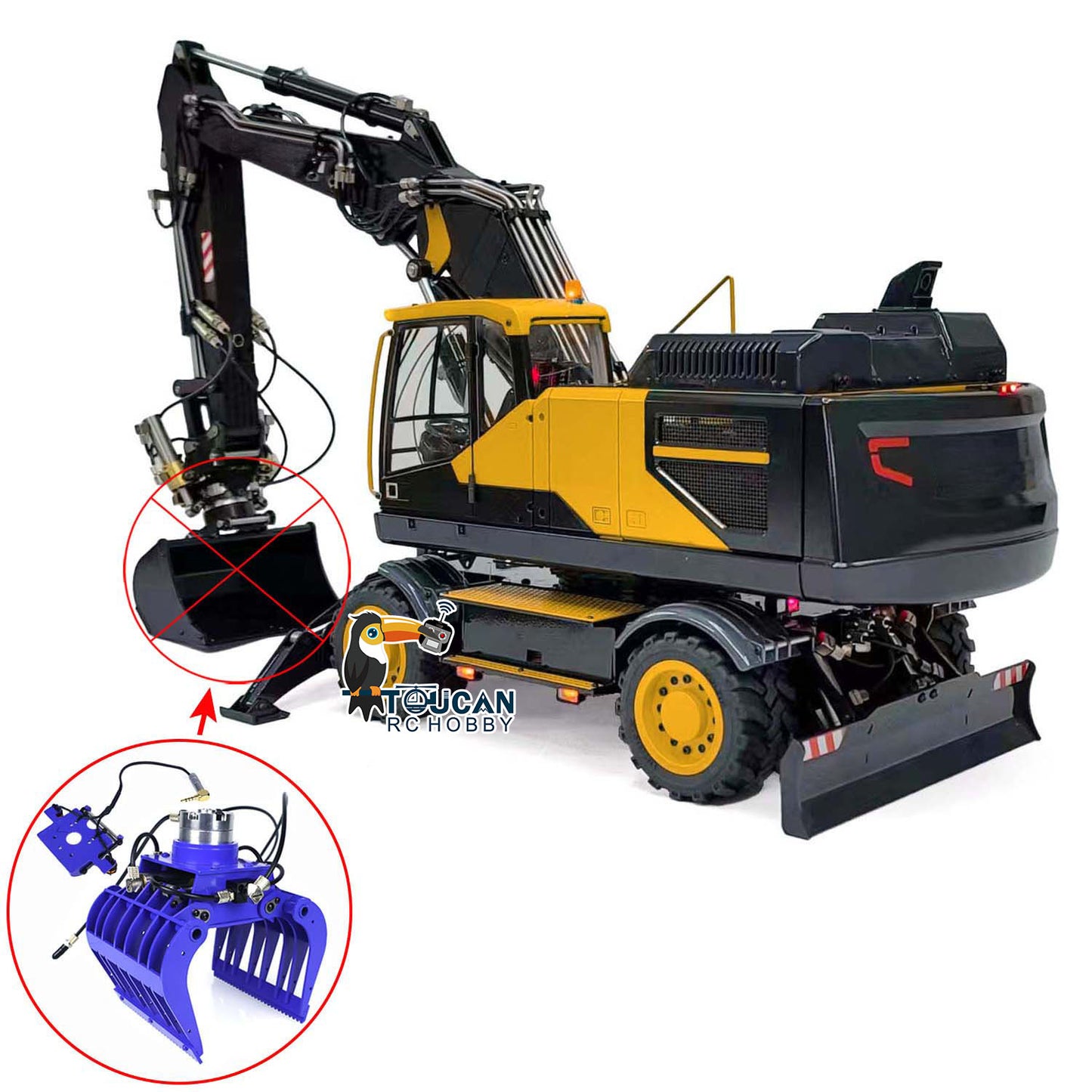 Metal 1:14 RC Hydraulic Digger 3-Arms EC380 Wheeled Remote Control Excavators Simulated Sound System AT9S RC Controller