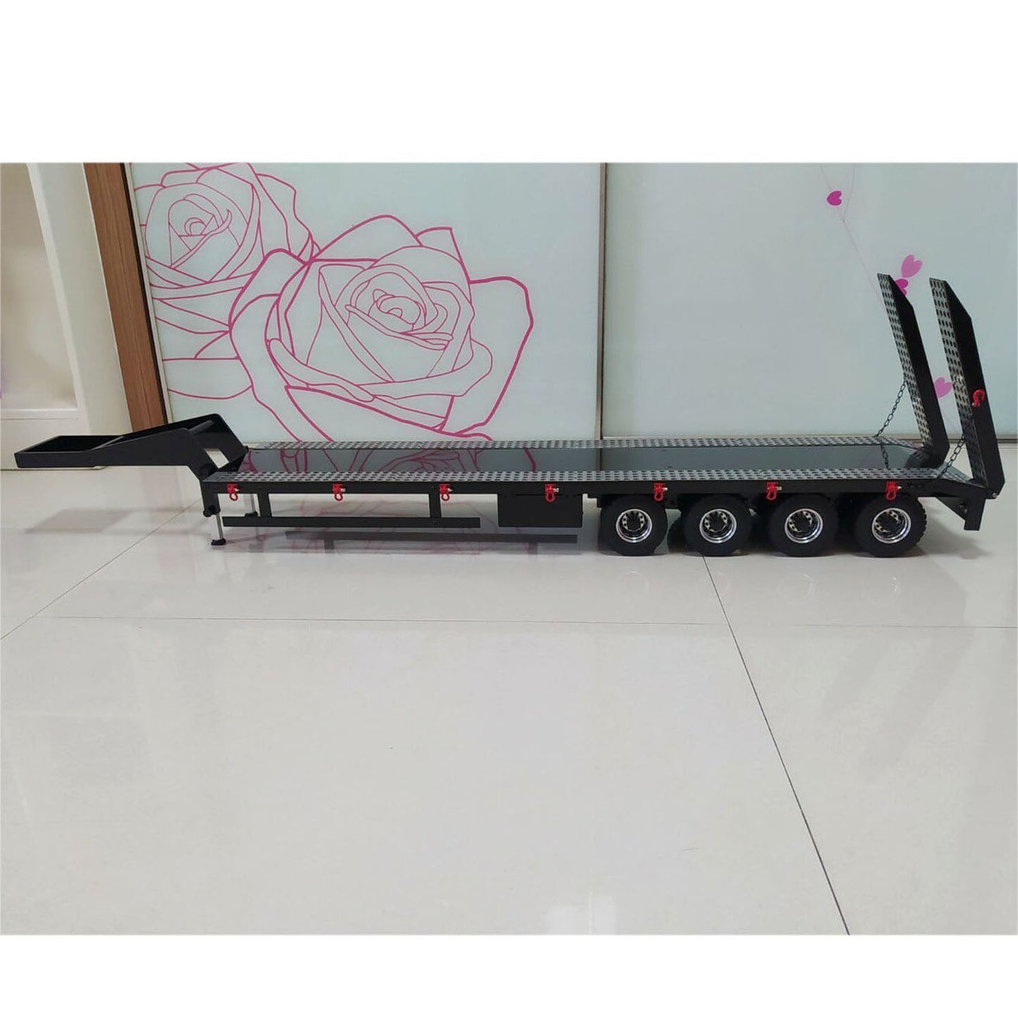 1/14 Metal 4 Axles Semi-trailer Trailer for RC Tractor Truck Remote Controlled Simulation Car Electric Machine Painted Assembled