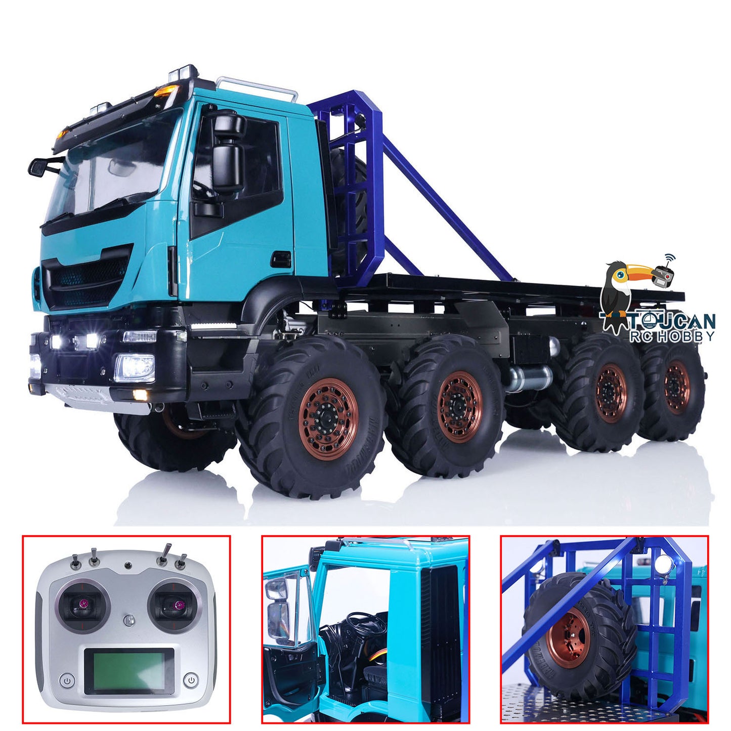 1/14 8x8 RC Rock Crawler Car Climbing Vehicle Remote Control Flatbed Truck DIY Car Model with Light Sound System Servo ESC