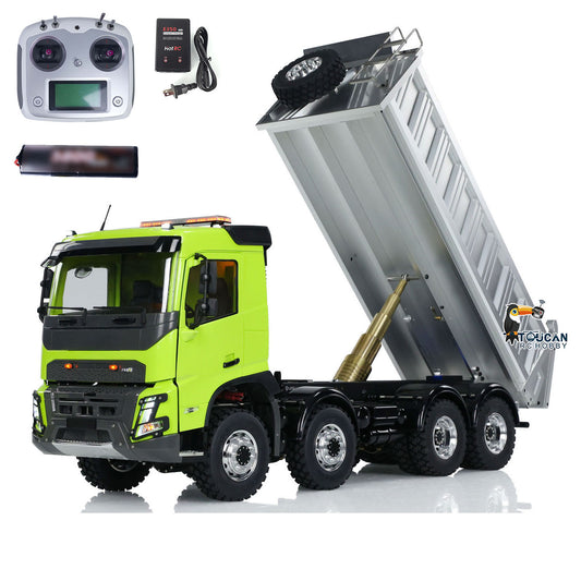 LESU 1/14 RTR RC Hydraulic Dump Truck FMX Cabin 8X8 Metal Chassis Dumper Assembled and Painted Light Sound System FS I6S