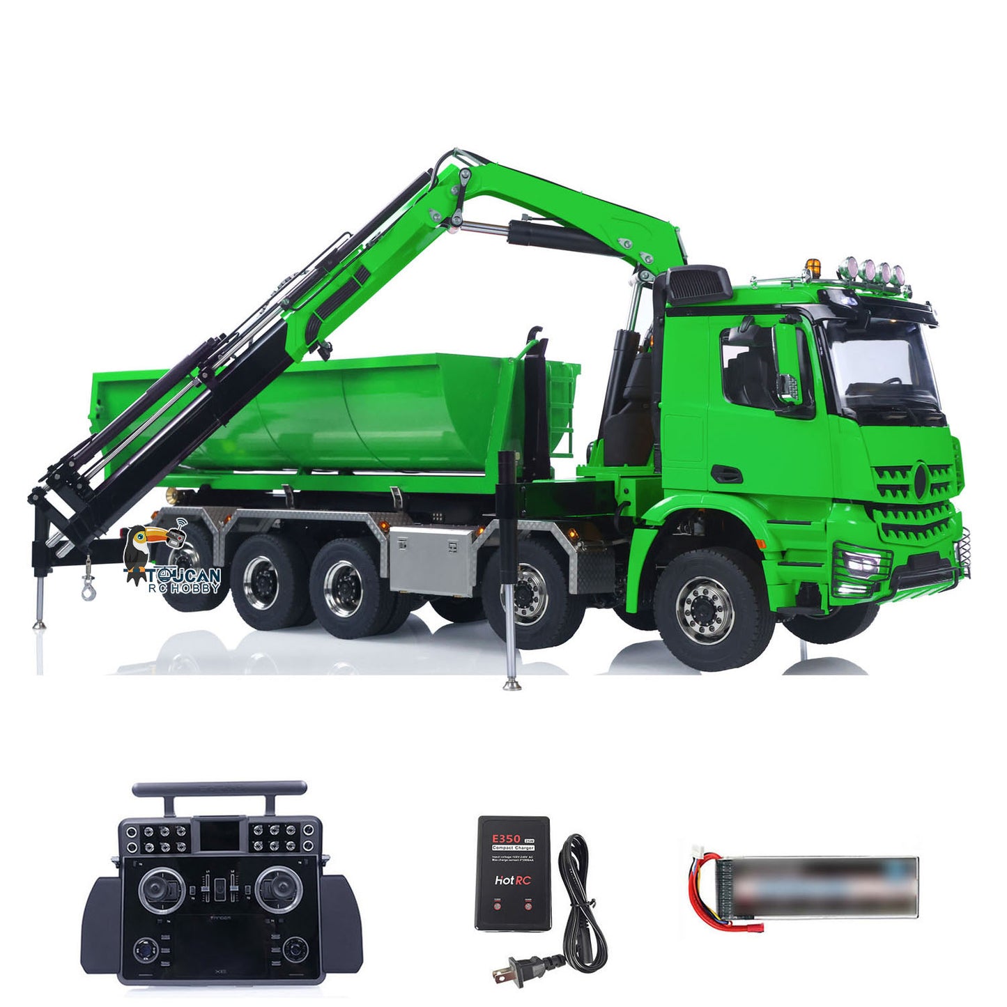 1/14 10x10 Remote Control Hydraulic Crane Dump Truck RC Full Dumper Rear Axle Lifting HobbyWing Brushed Motor 9CH Steel Valve