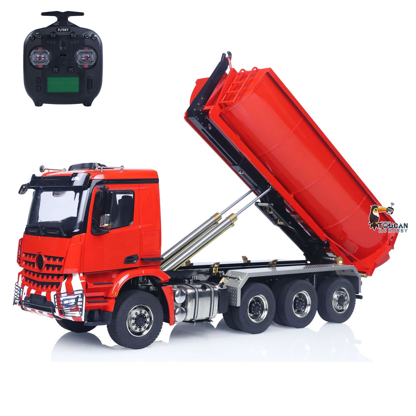 Metal 1/14 RC Hydraulic Dump Truck 8*8 3Speed Radio Controlled Roll Off Tipper 3363 Rear Axle Steering Light & Sound System