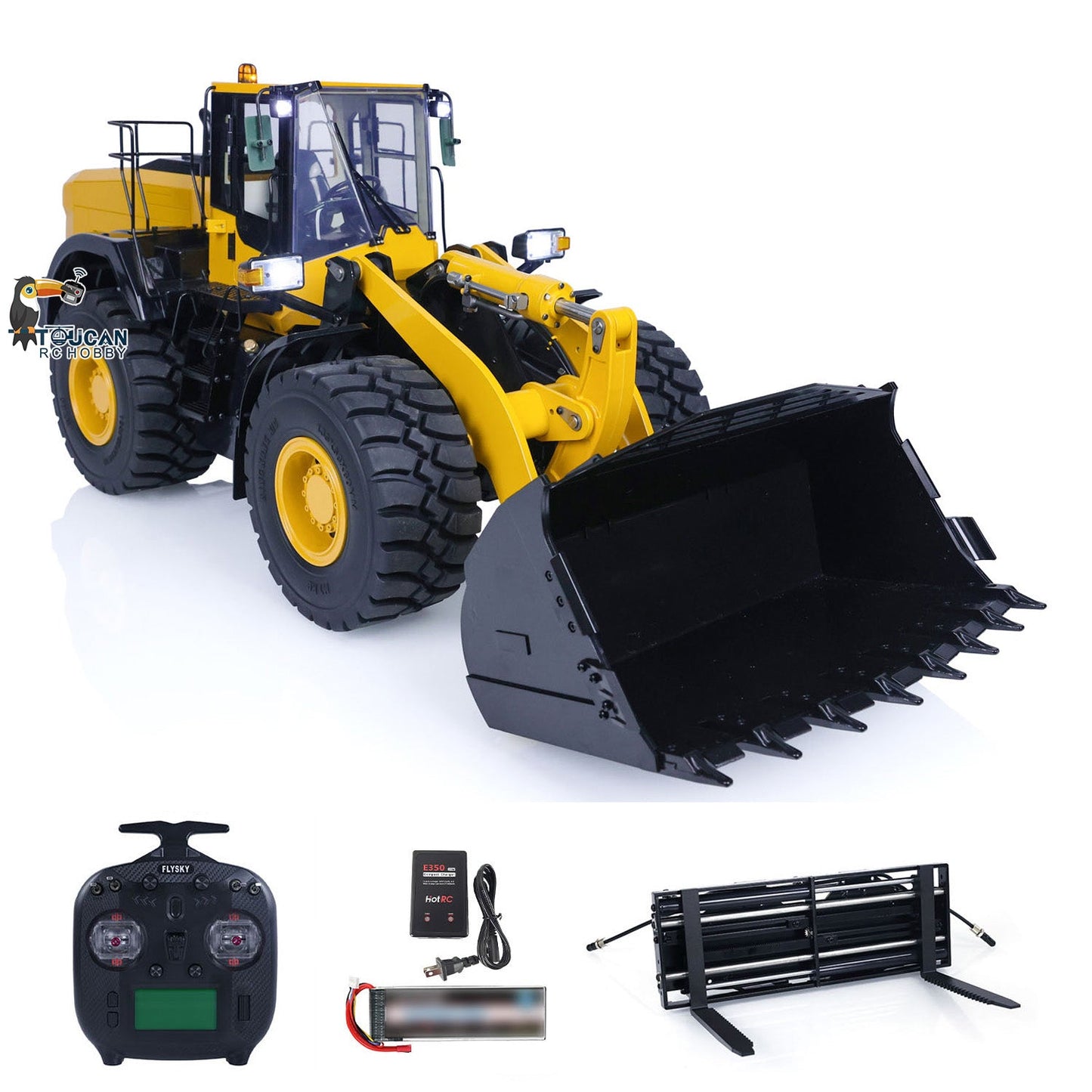 Metal 1/14 RC Hydraulic Loader WA480 Heavy Construction Machine Differential Lock Axles Quick Coupler Fork Light Sound ST8