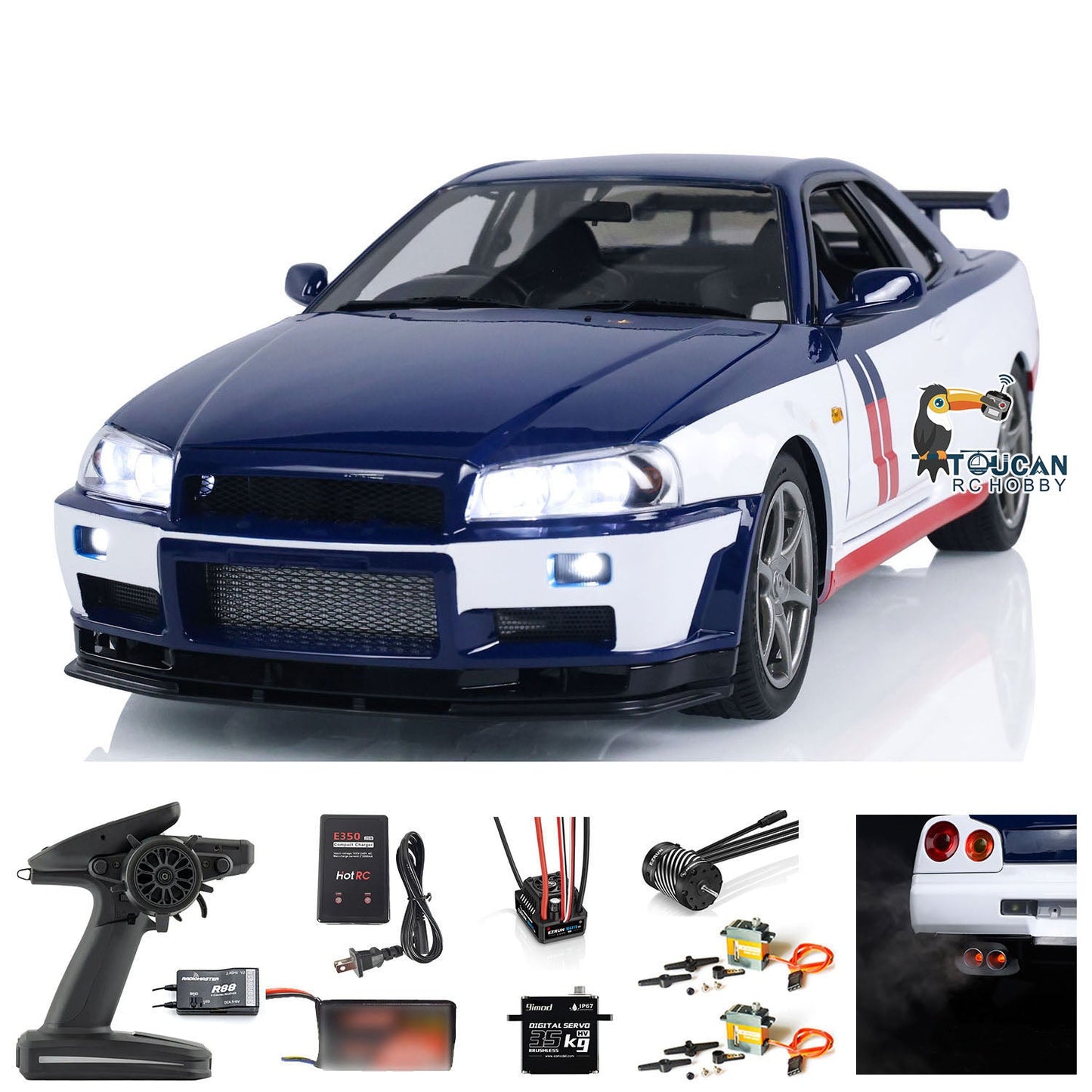 Capo R34 1/8 4WD 4x4 Metal RC Racing Car High Speed Remote Control Drift Cars RTR Ready to Run Sound Smoking Optional Versions