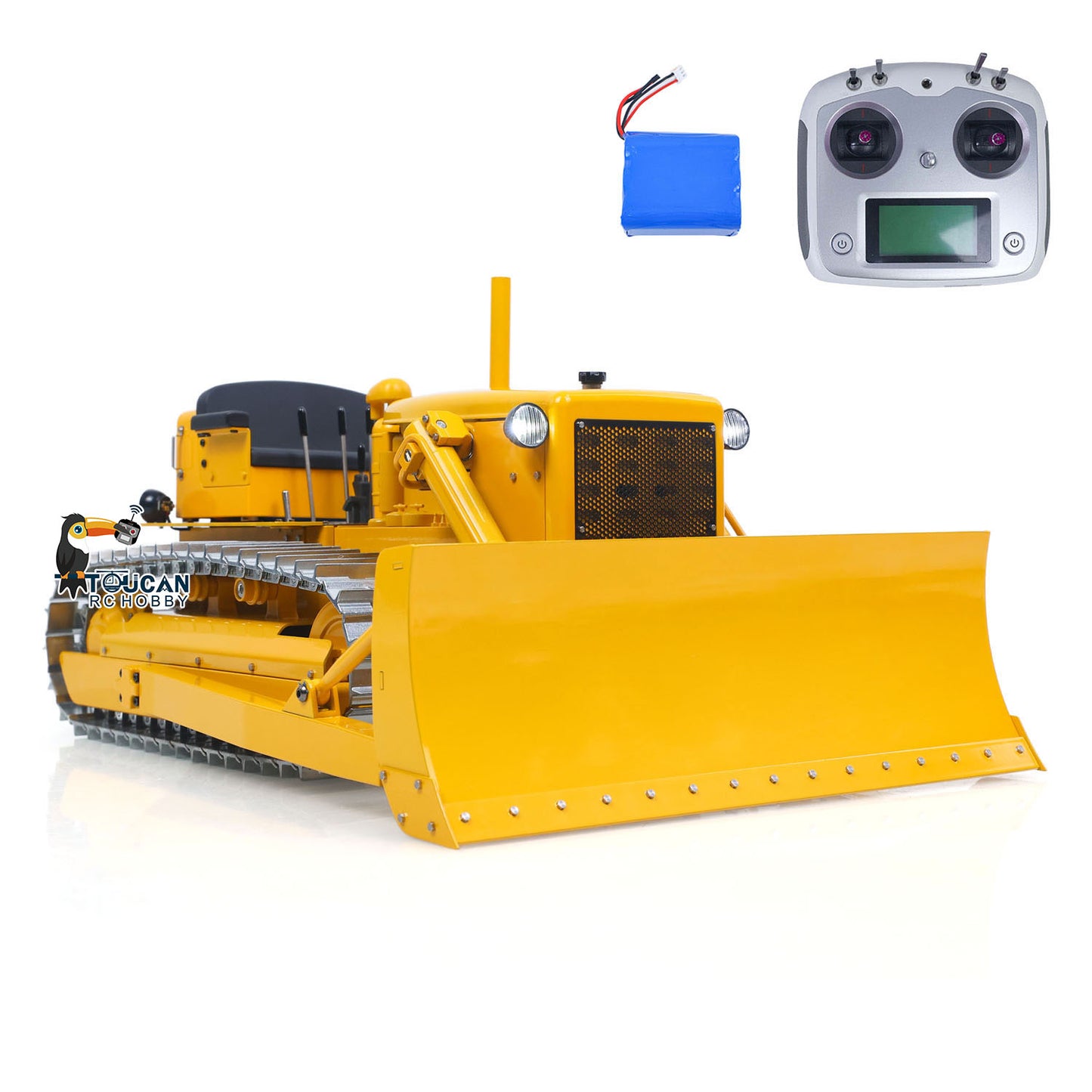 Metal 1/14 RC Hydraulic Bulldozer D7 Remote Control Dozer Model Engineering Vehicle Flysky Radio Light Sound System Battery