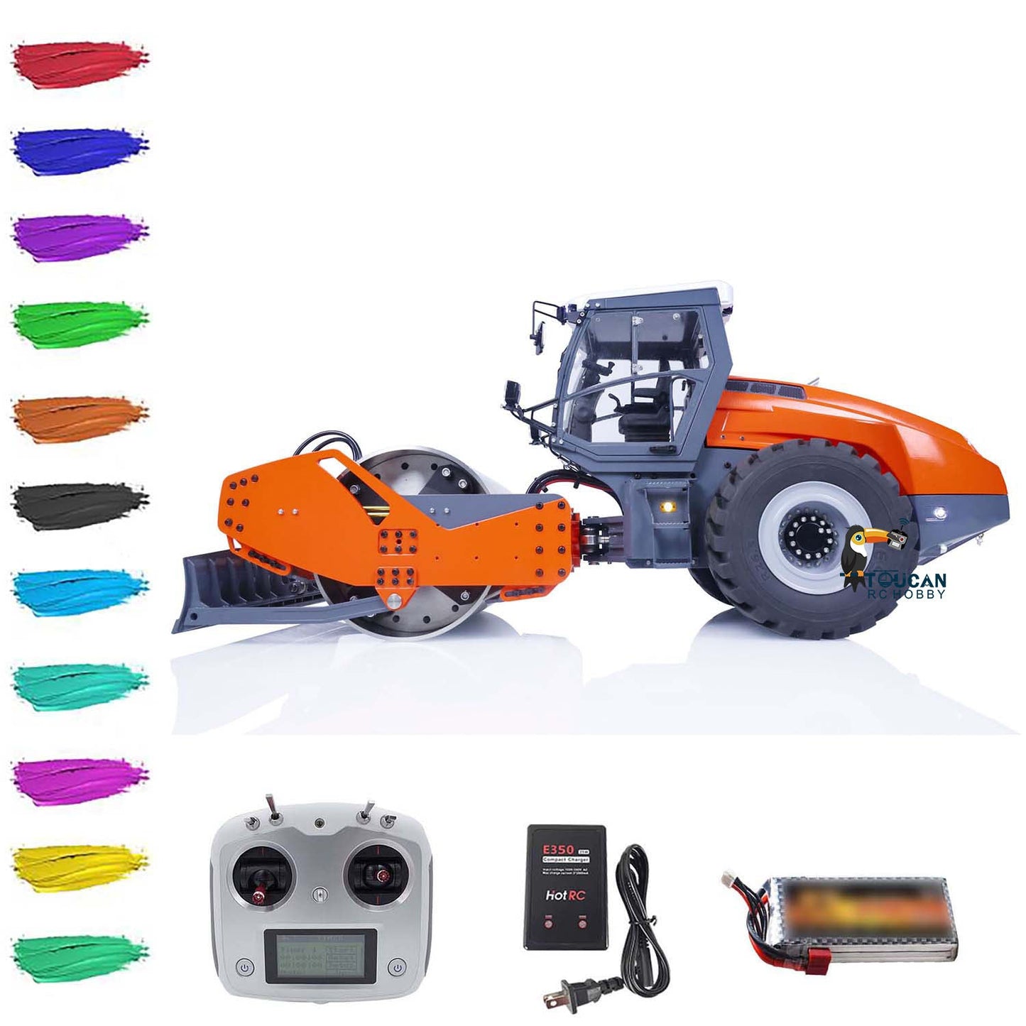 LESU Metal 1:14 Hydraulic Painted Assembled RC Road Roller Remote Control Truck Hobby Model FlySky I6S ESC Servo Motor