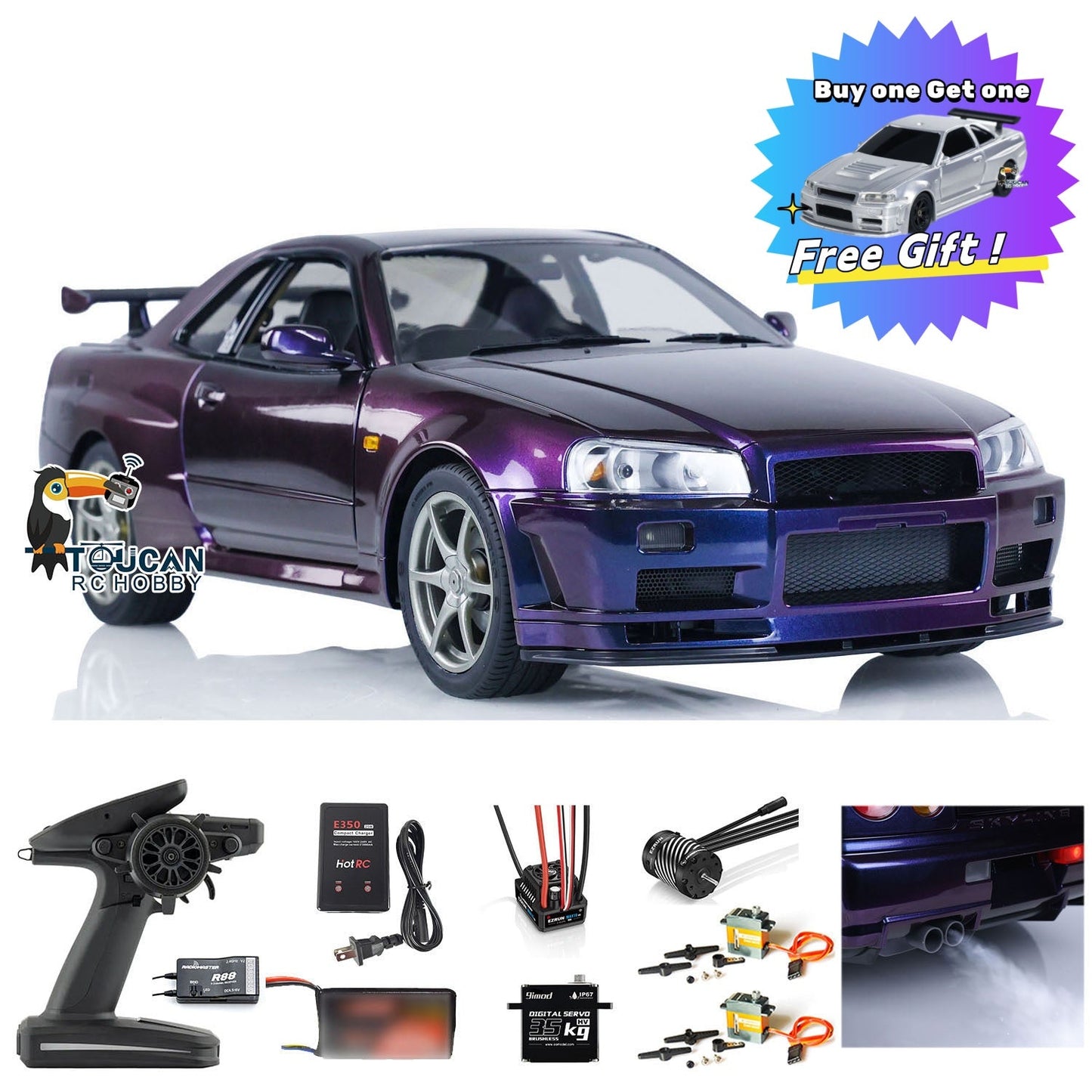 Capo 1/8 Metal 4x4 RC Racing Car Radio Controlled Drift Vehicle Model 4WD R34 GTR-R34 RTR High-speed Light Sound