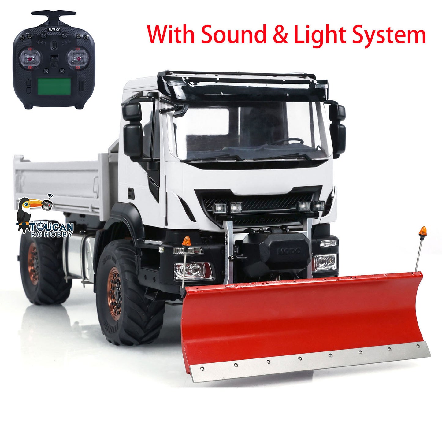 Metal 4*4 1/14 RC Hydraulic Dumper Trucks with Snow Shovel Remote Control Tipper Cars LED Light Sound FlySky ST8 Radio System