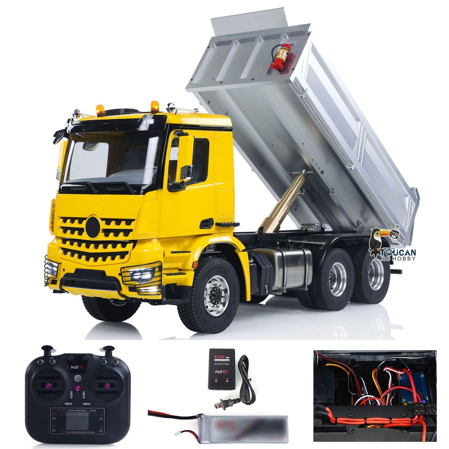 2Speed 3348 Metal Chassis 1/14 RTR RC Hydraulic Dumper Remote Control Tipper Model NO Lock Differential Axle Light Sound Battery