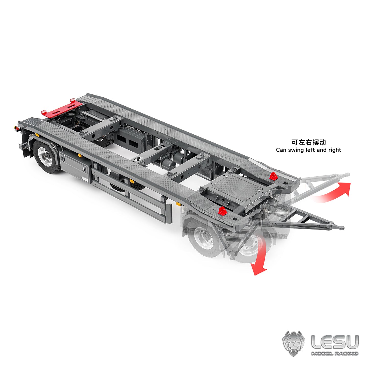Finished 1/14 Metal RC Trailer A0065 Model Front Wheel Steerable for LESU Radio Controllrf Hydraulic Roll on off Dumper Tipper