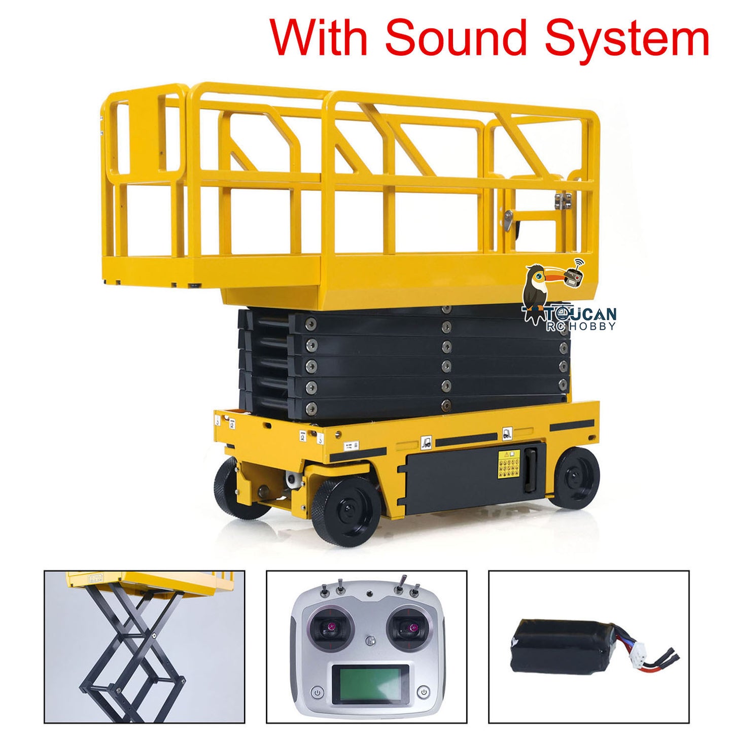 1/14 CNC Metal Remote Control Hydraulic Aerial Work Platform Self-propelled RC Model Reversing Sound Rotating Light Battery