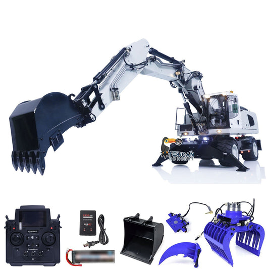 1/14 3-arms RC Hydraulic Excavator R946 Wheeled Metal Remote Control Digger Hobby Model Grab Ripper Tiltable Clamshell Bucket