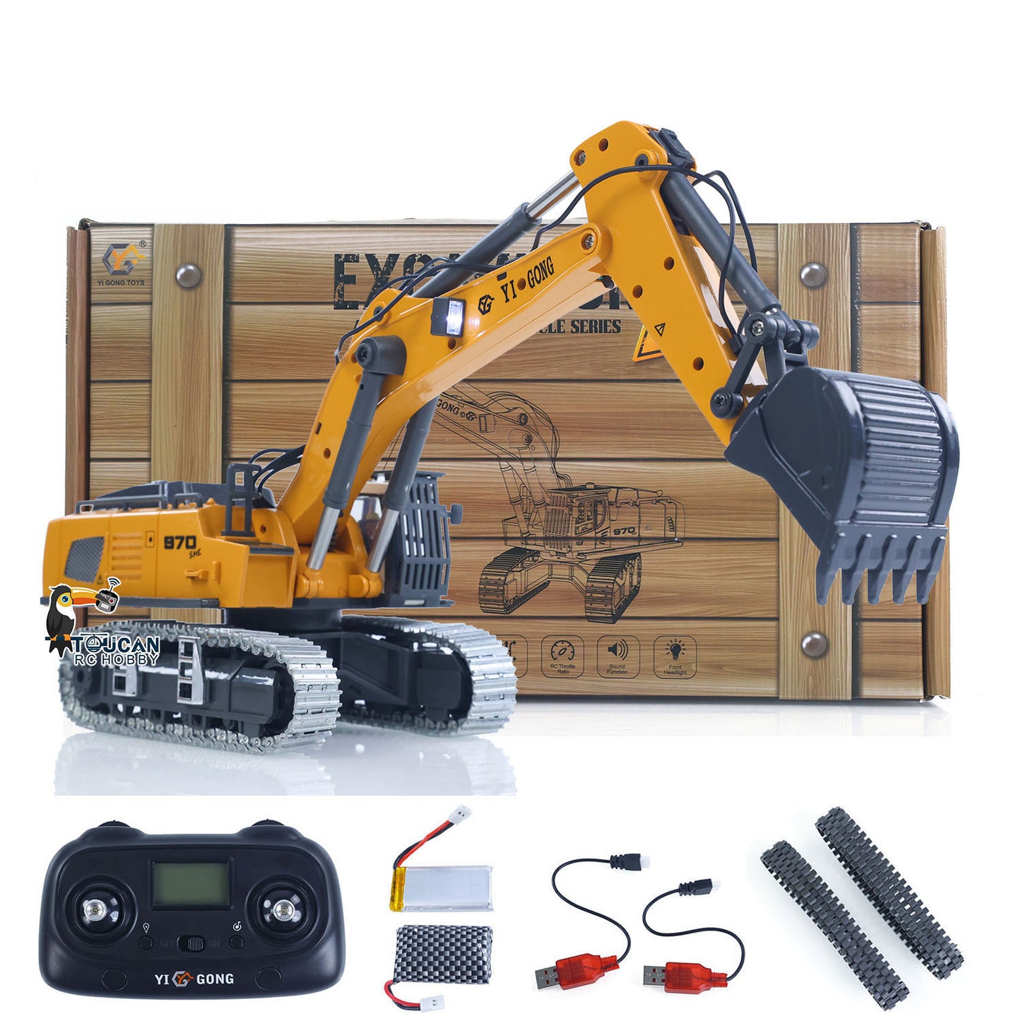 US STOCK 1/50 RC Excavator K970 Engineering Vehicle Remote Control Electric Lifting Digger Metal Bucket Tracks Light Sound RTR Battery