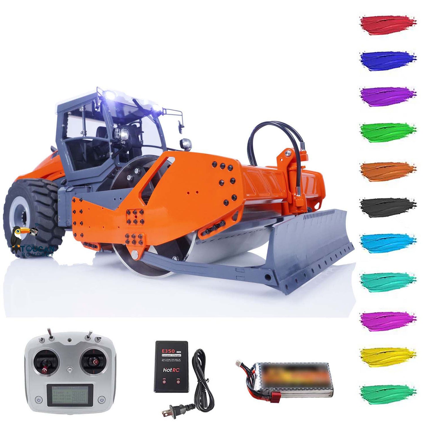 LESU Metal 1:14 Hydraulic Painted Assembled RC Road Roller Remote Control Truck Hobby Model FlySky I6S ESC Servo Motor