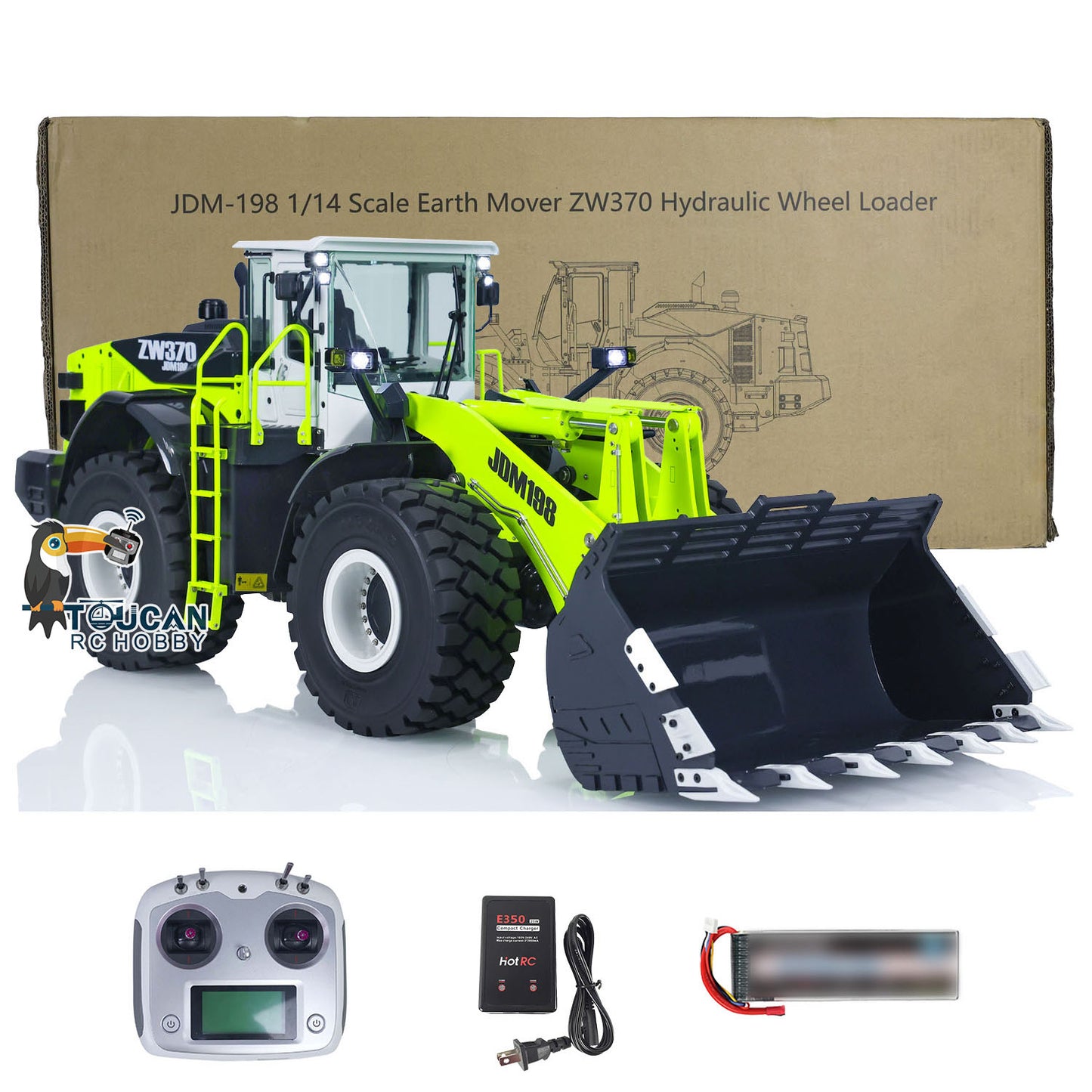 JDM 198 1/14 RC Hydraulic Loaders RTR ZW370 Radio Control Engineer Car Models with Light Sound System 2-Speed Transmission PNP RTR