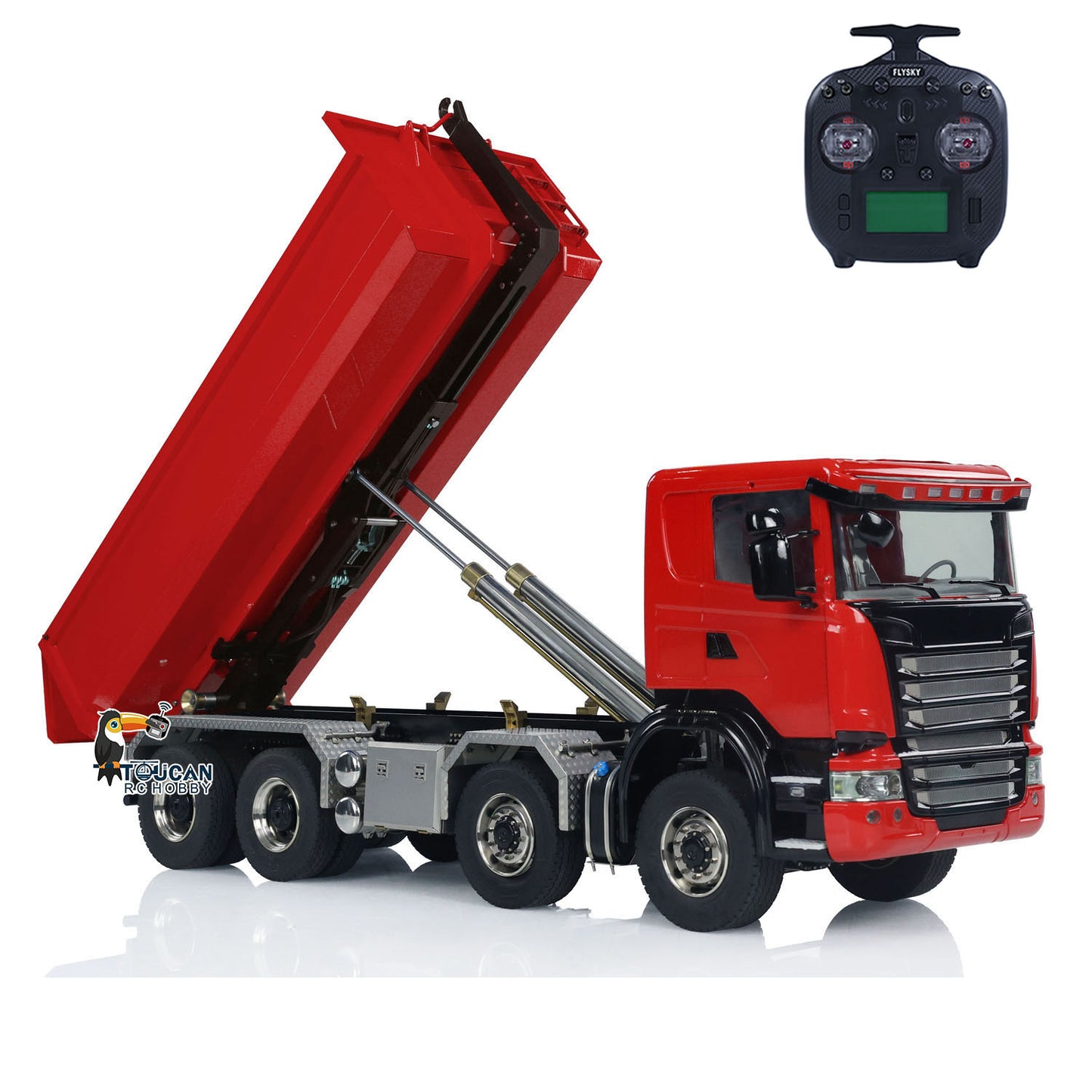1/14 8x8 RC Hydraulic Equipment Radio Controlled Roll-on Dumper Trucks Full Dump Truck U-shaped Short High Bucket Timber Flatbed