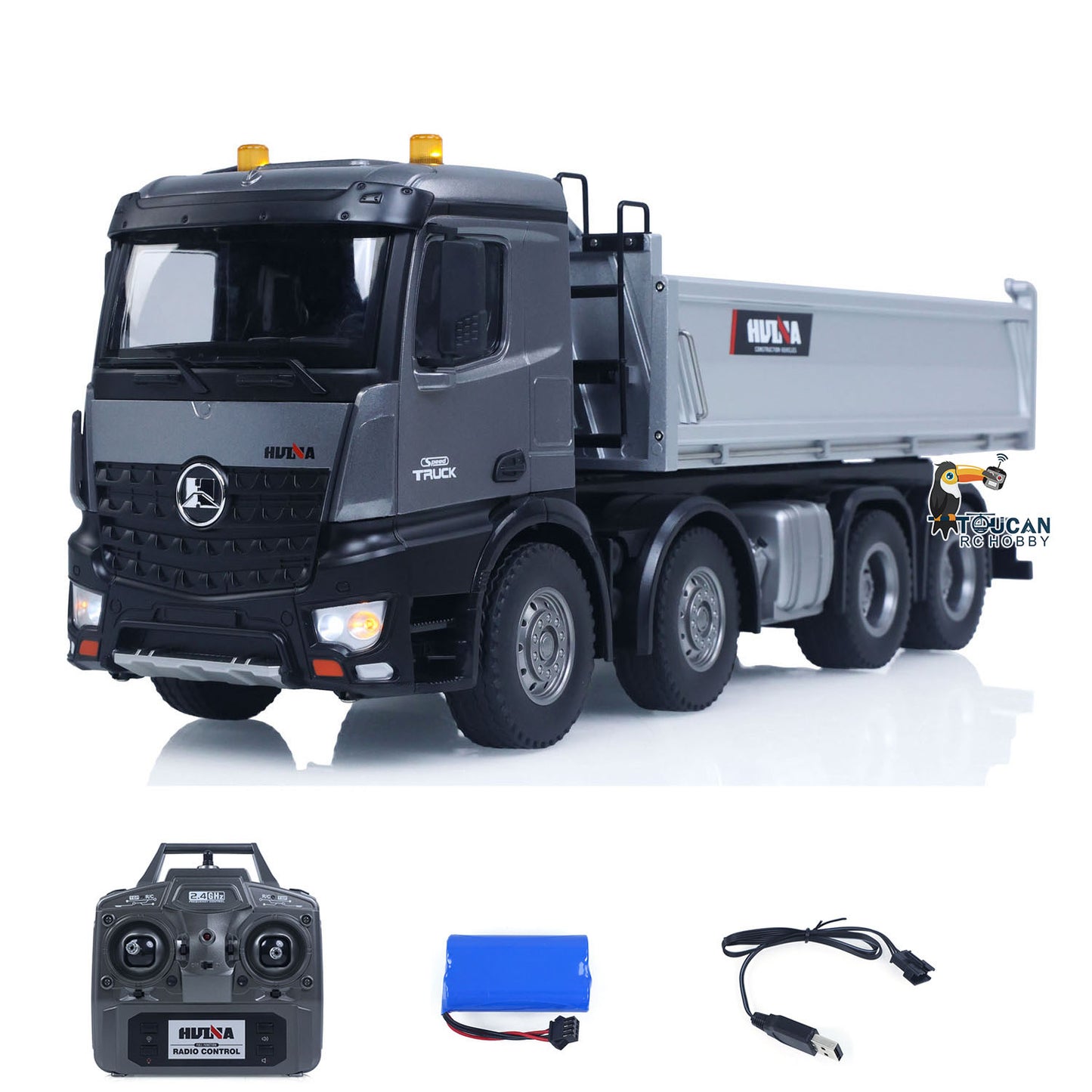 US STOCK HUINA 1/14 Remote Control Dump Truck 12CH RC Tipper Finished Model Toy Gift RTR Light Sound Effects Radio USB Charging Cable