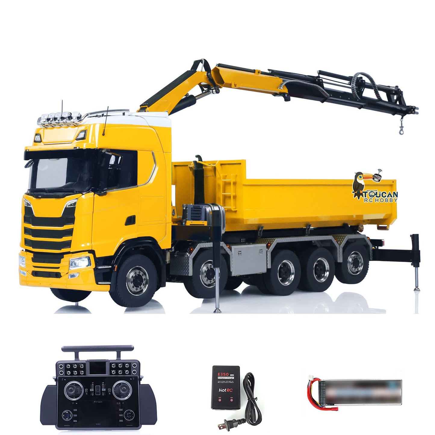 SA770S Metal 1/14 RC Hydraulic Crane Dump Truck 10X10 Radio Controlled Full Dumper Car Frsky XE Lite Light Sound Painted Model