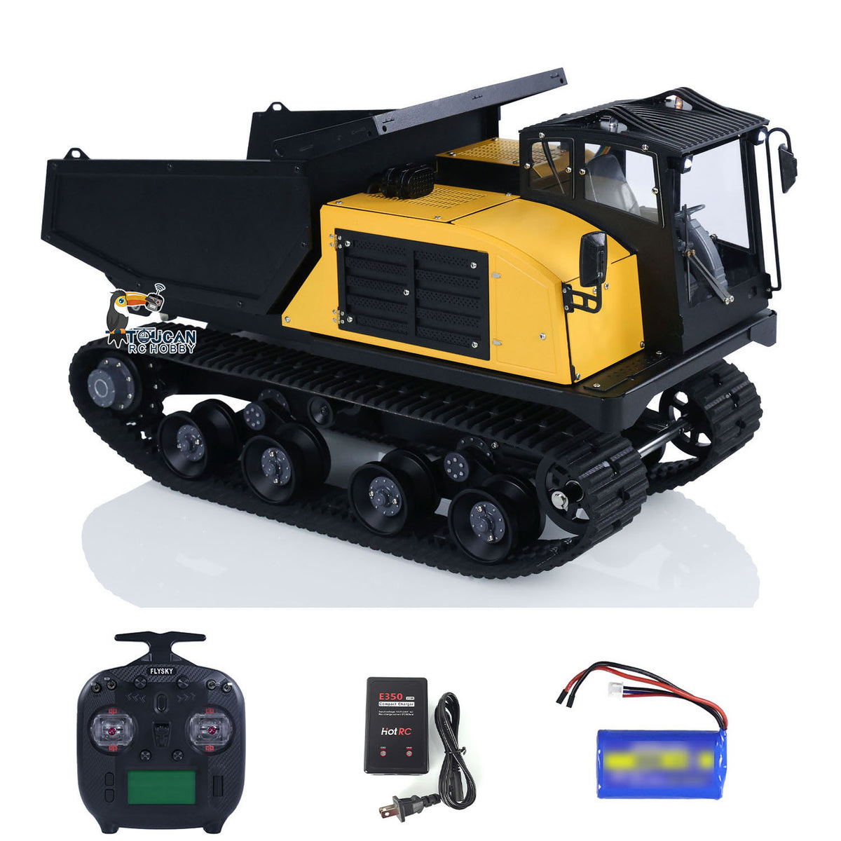 US Stock 1/14 RC Hydraulic Crawler Dump Truck T14R Metal Tracked Tipper RTR Construction Machine Flysky ST8 Radio Light Battery