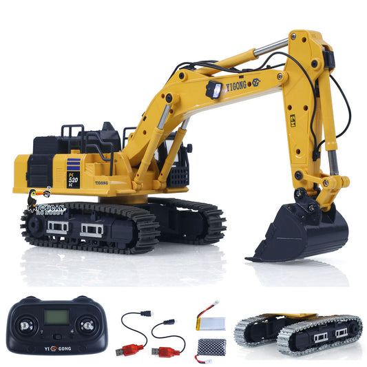 US STOCK 1/50 RC Digger PC520 Electric Lifting Radio Control Excavator Engineering Vehicle Metal Tracks Lights Sound Small Toy Collection