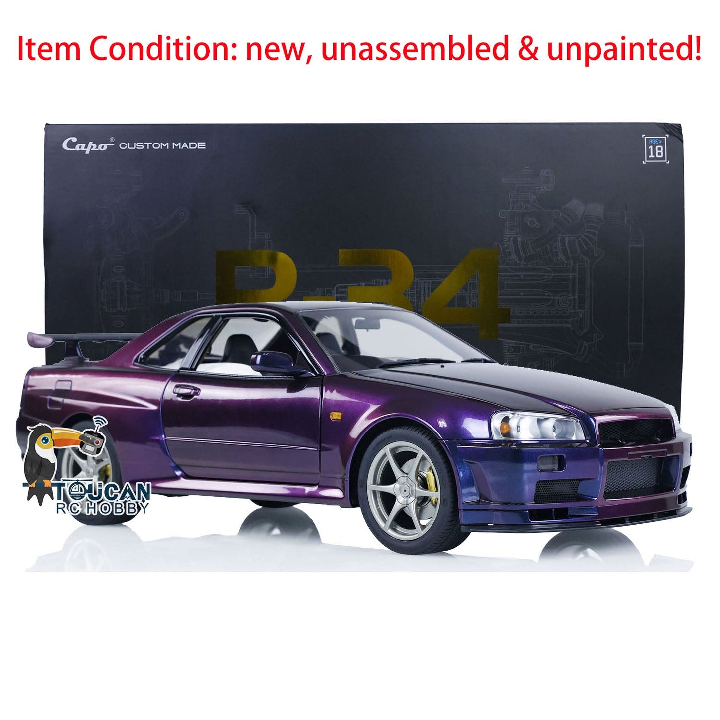 Capo 1/8 Unassembled MetallicRC Racing Car for R34 Remote Control Drift Vehicles Hobby Model KIT DIY Parts Collection Electric Toy