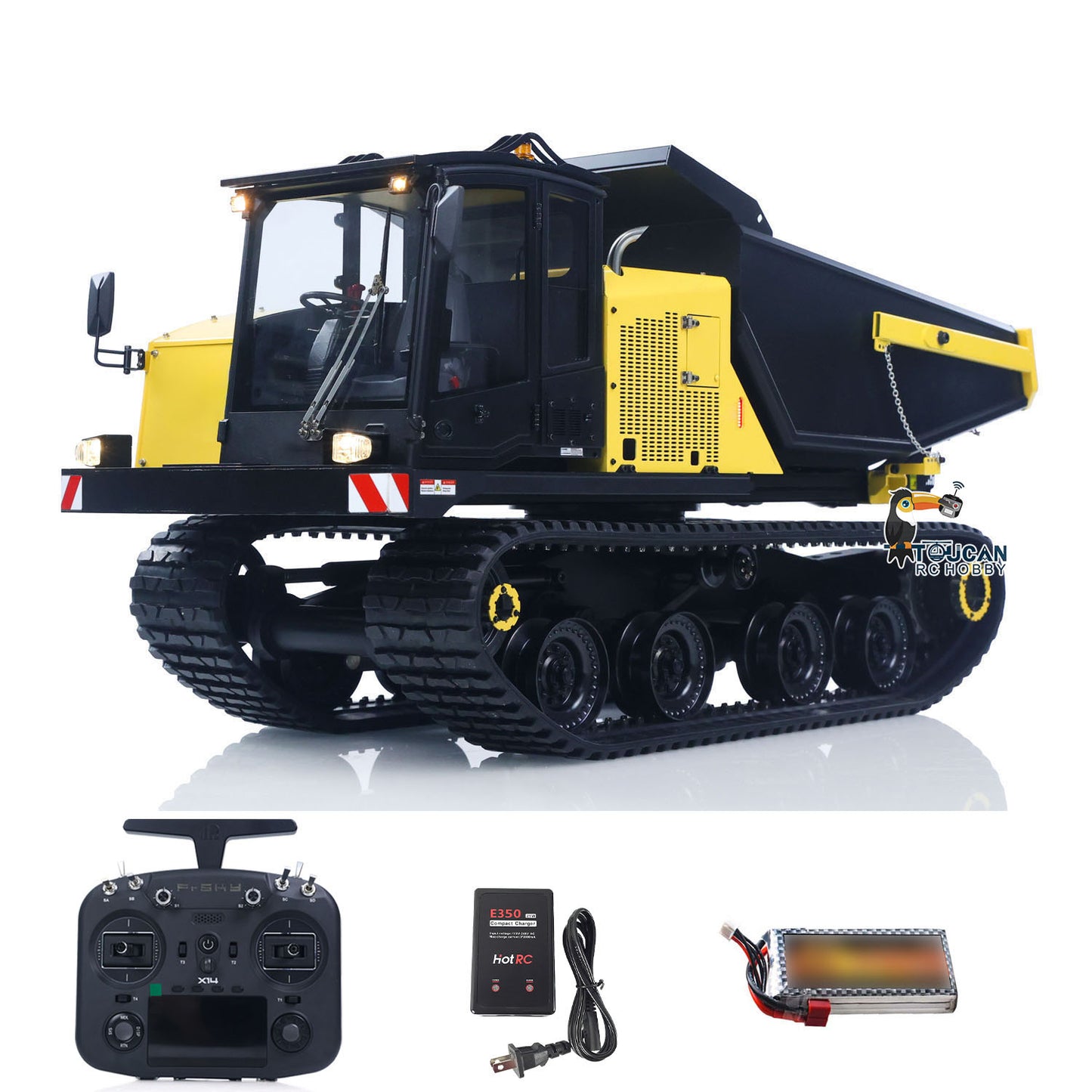 Upgraded Super Frog T14R Panther 1/14 Remote Control Hydraulic Crawler Dumper RC Metal Tracked Tipper Truck Frsky X14 Radio