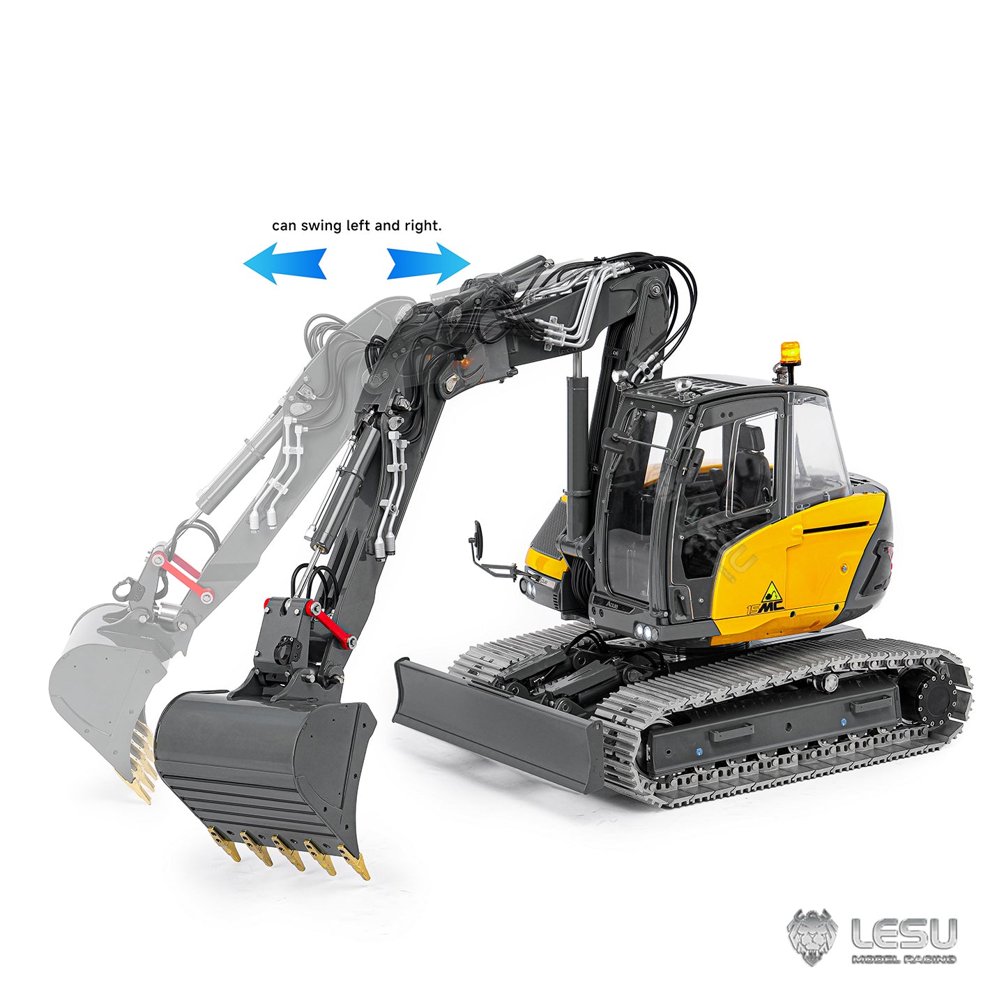 Metal LESU 1/14 RC Hydraulic Excavator MC15 CNC Shell 4 Arms Remote Control Digger 9 Ways Valve Dual Pumps Light Sound Model