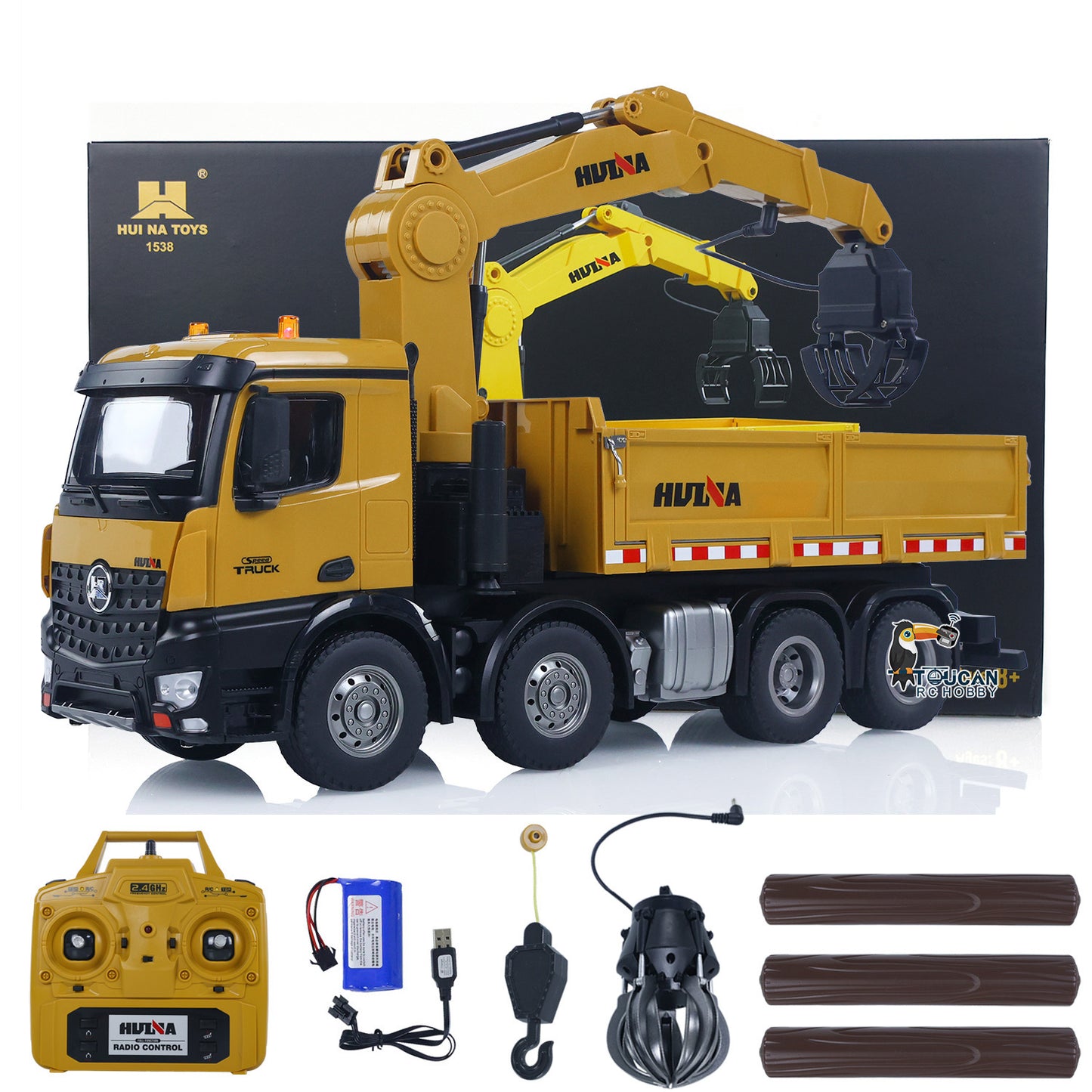 US STOCK HUINA 1538 1/14 RC Timber Grab Truck Dumper Remote Control Model Toy Vehicles 2.4G Radio Battery