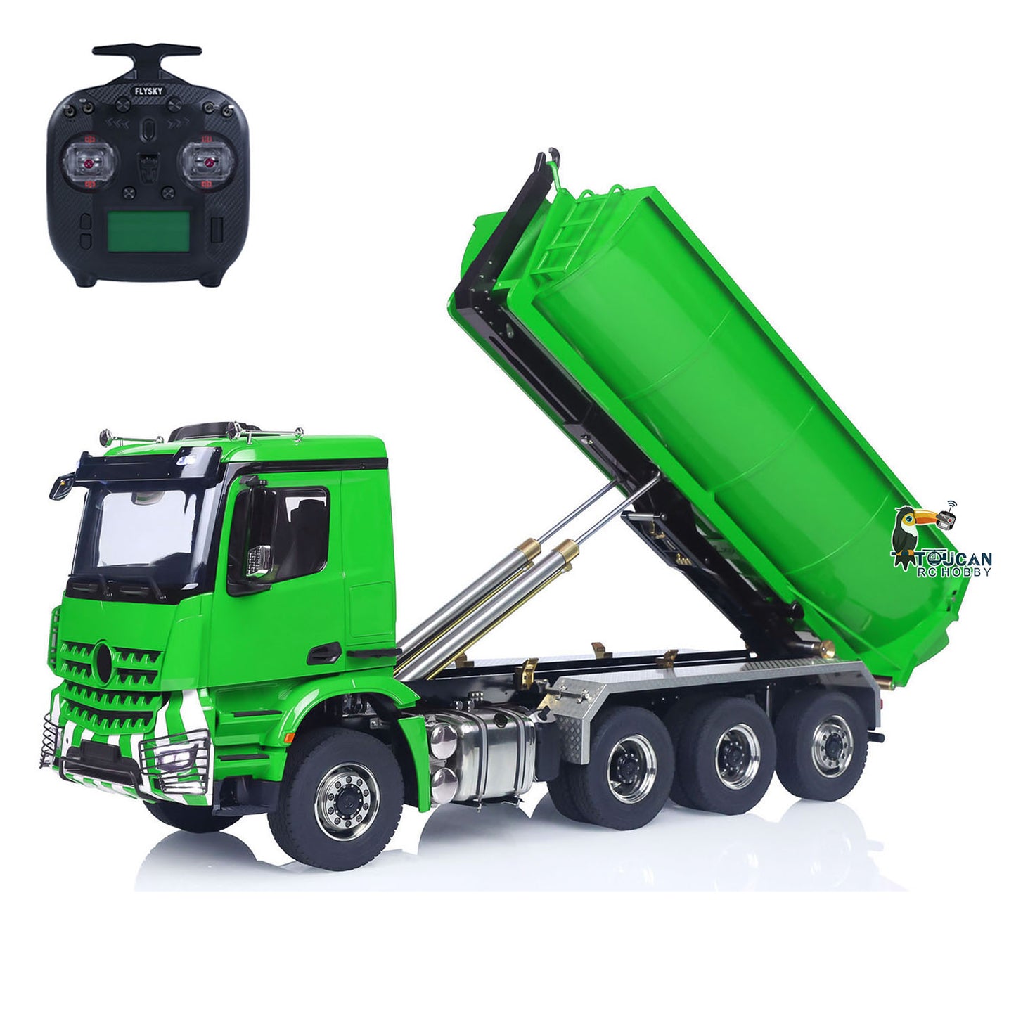 Metal 1/14 RC Hydraulic Dump Truck 8*8 3Speed Radio Controlled Roll Off Tipper 3363 Rear Axle Steering Light & Sound System