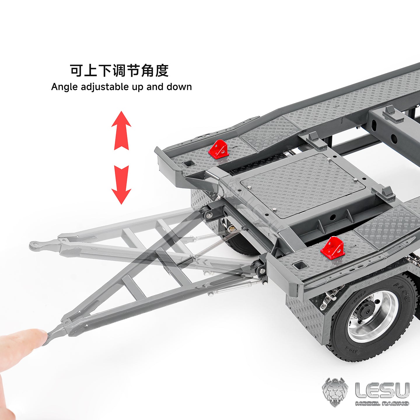 Finished 1/14 Metal RC Trailer A0065 Model Front Wheel Steerable for LESU Radio Controllrf Hydraulic Roll on off Dumper Tipper