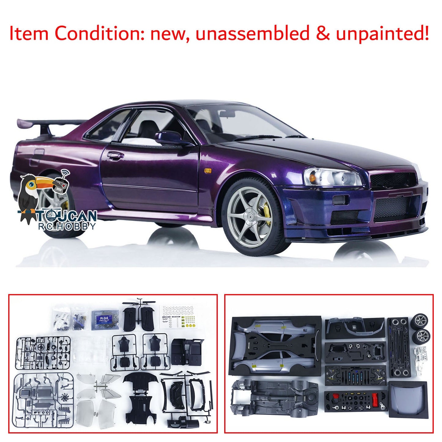 Capo 1/8 Unassembled MetallicRC Racing Car for R34 Remote Control Drift Vehicles Hobby Model KIT DIY Parts Collection Electric Toy