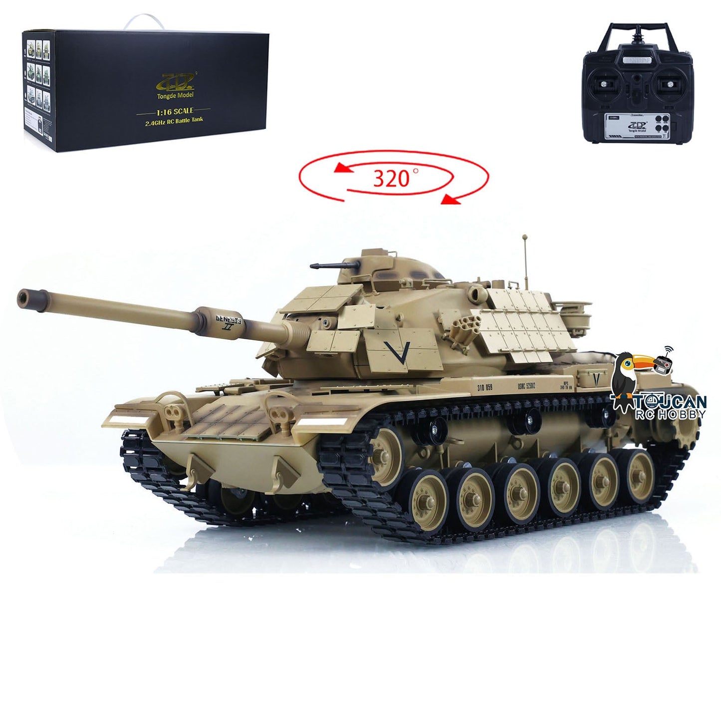 Tongde Model 1/16 RC Battle Tank M60A1 ERA USA Hobby Model Remote Control Armored Vehicle Panzer Sound Painted Assembled