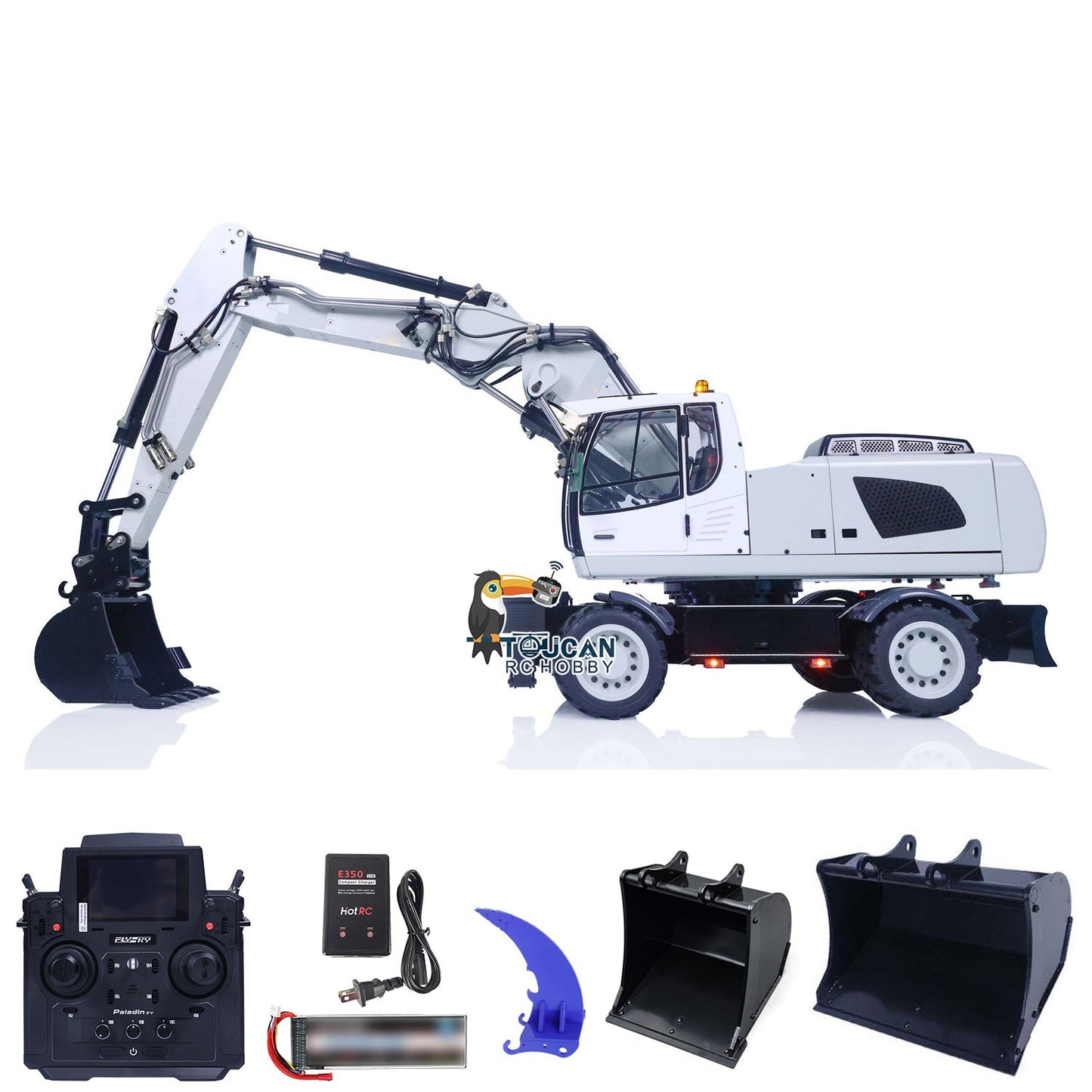 1/14 3-arms RC Hydraulic Excavator R946 Wheeled Metal Remote Control Digger Hobby Model Grab Ripper Tiltable Clamshell Bucket