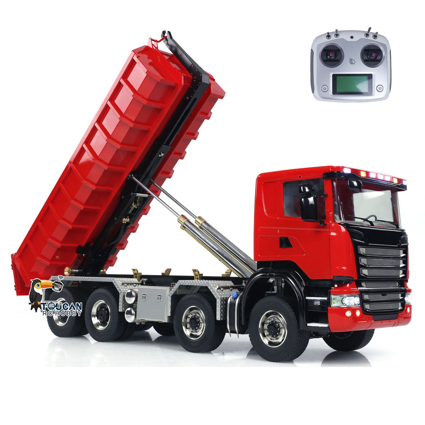 Metal 8x8 1/14 RC Hydraulic Dump Truck Roll-on Remote Control Full Dumper Car Model PNP Sound Light 3-speed Transmission